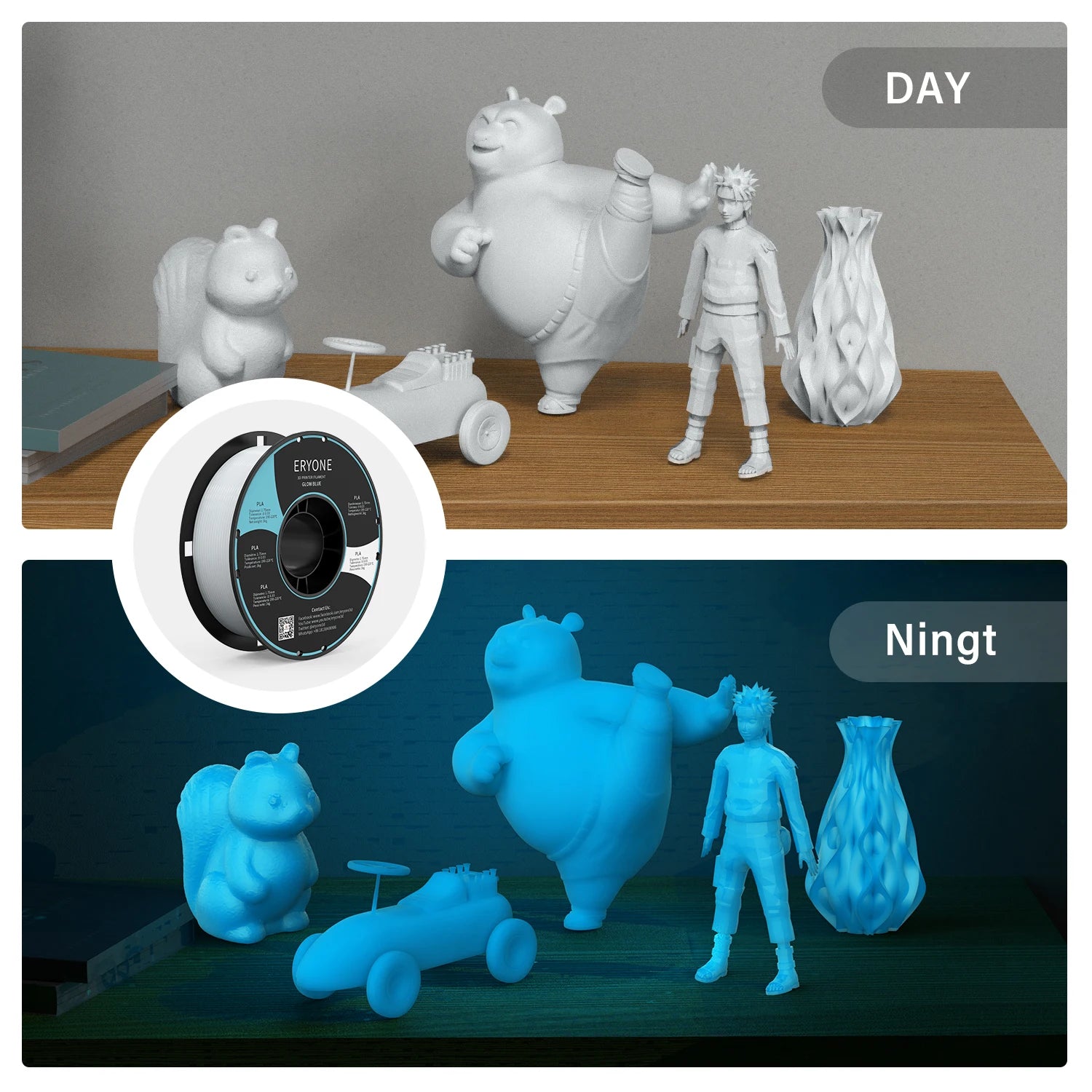Eryone 200G PLA Filament Glow In The Dark Premium 3D Print ( absorbs sunlight or daylight),200g PLA filament glow in the dark