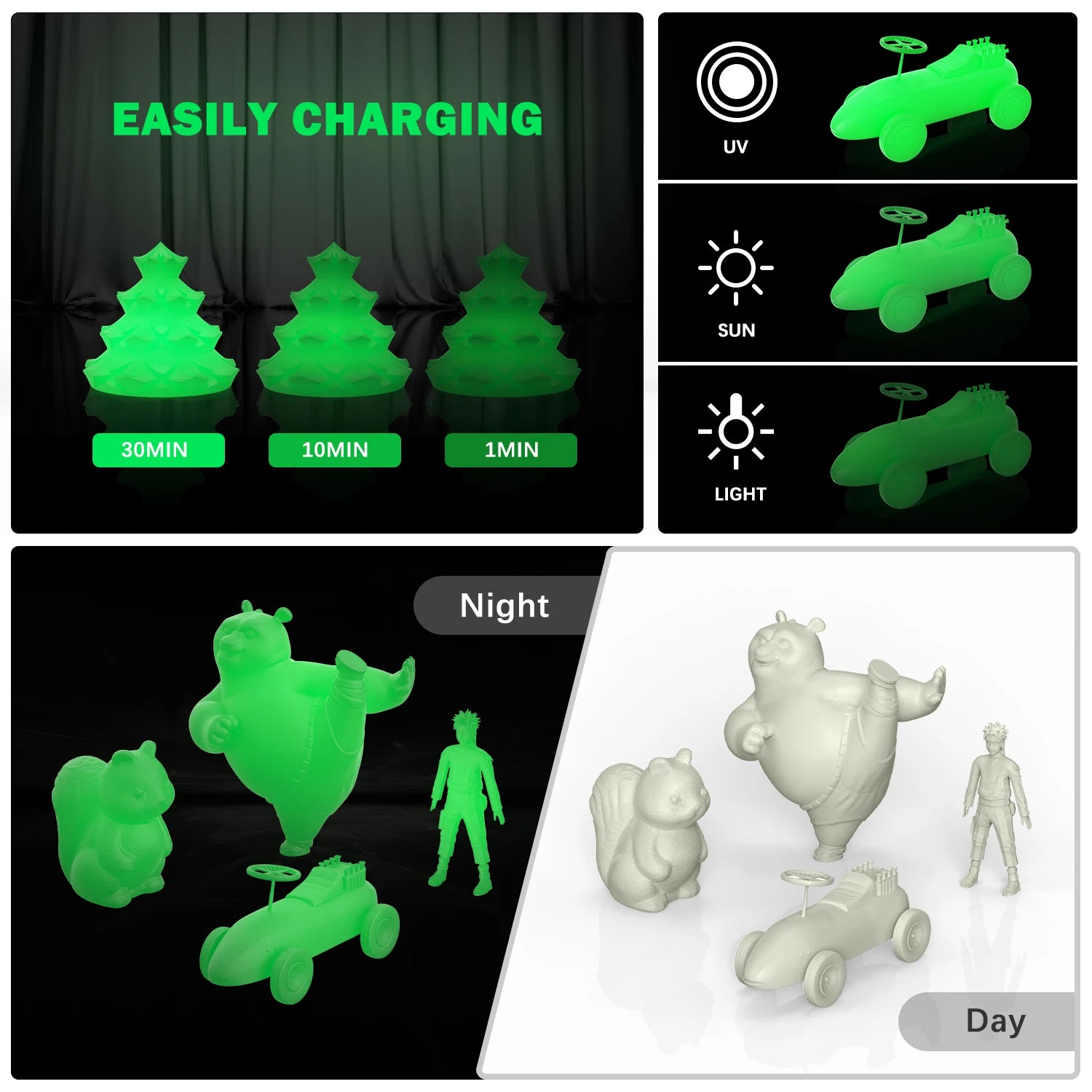Eryone 200G PLA Filament Glow In The Dark Premium 3D Print ( absorbs sunlight or daylight),200g PLA filament glow in the dark