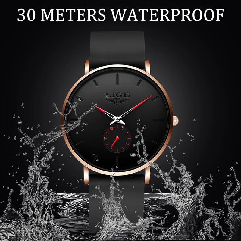 LIGE Sports Luxury Waterproof Ultra-Thin Watch for Men Women