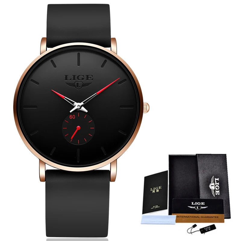 LIGE Sports Luxury Waterproof Ultra-Thin Watch for Men Women