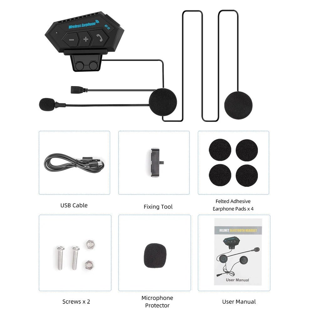 KEBIDUMEI Motorcycle Helmet Stereo Bluetooth Wireless Handsfree Mic Headphones For Motorbike Rider