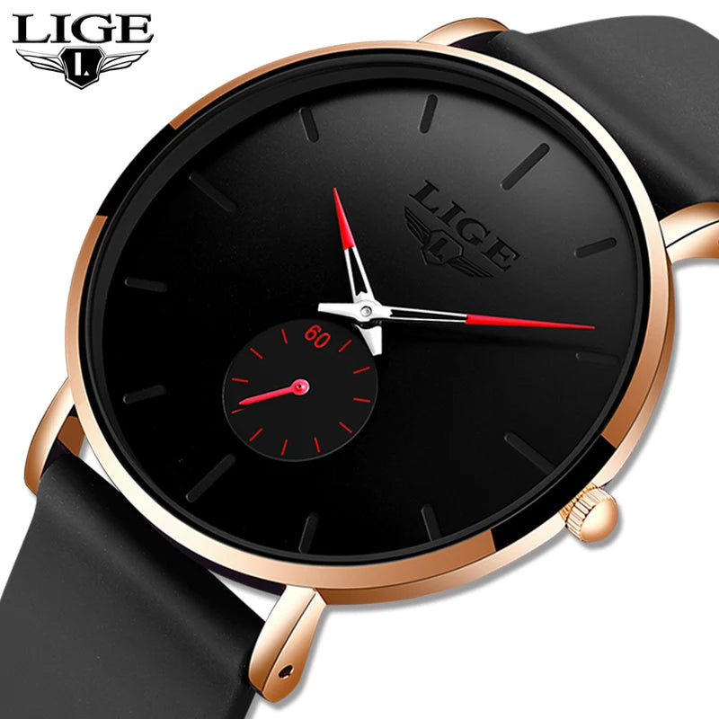 LIGE Sports Luxury Waterproof Ultra-Thin Watch for Men Women