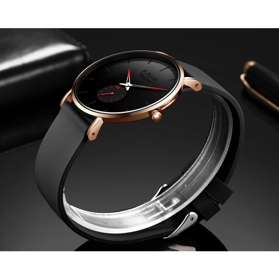 LIGE Sports Luxury Waterproof Ultra-Thin Watch for Men Women