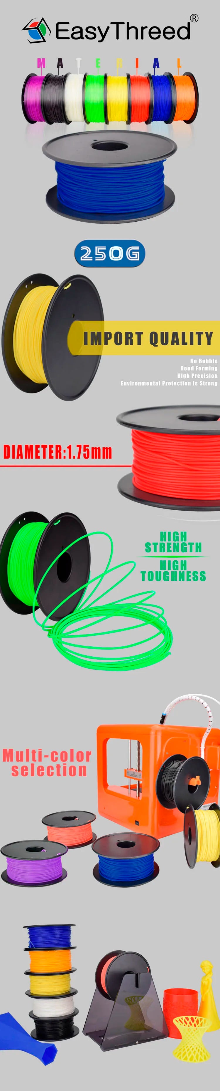 Easythreed 3D Printing  Filament PLA 250g Length 80M  Diameter 1.75mm  FDM Printer Material