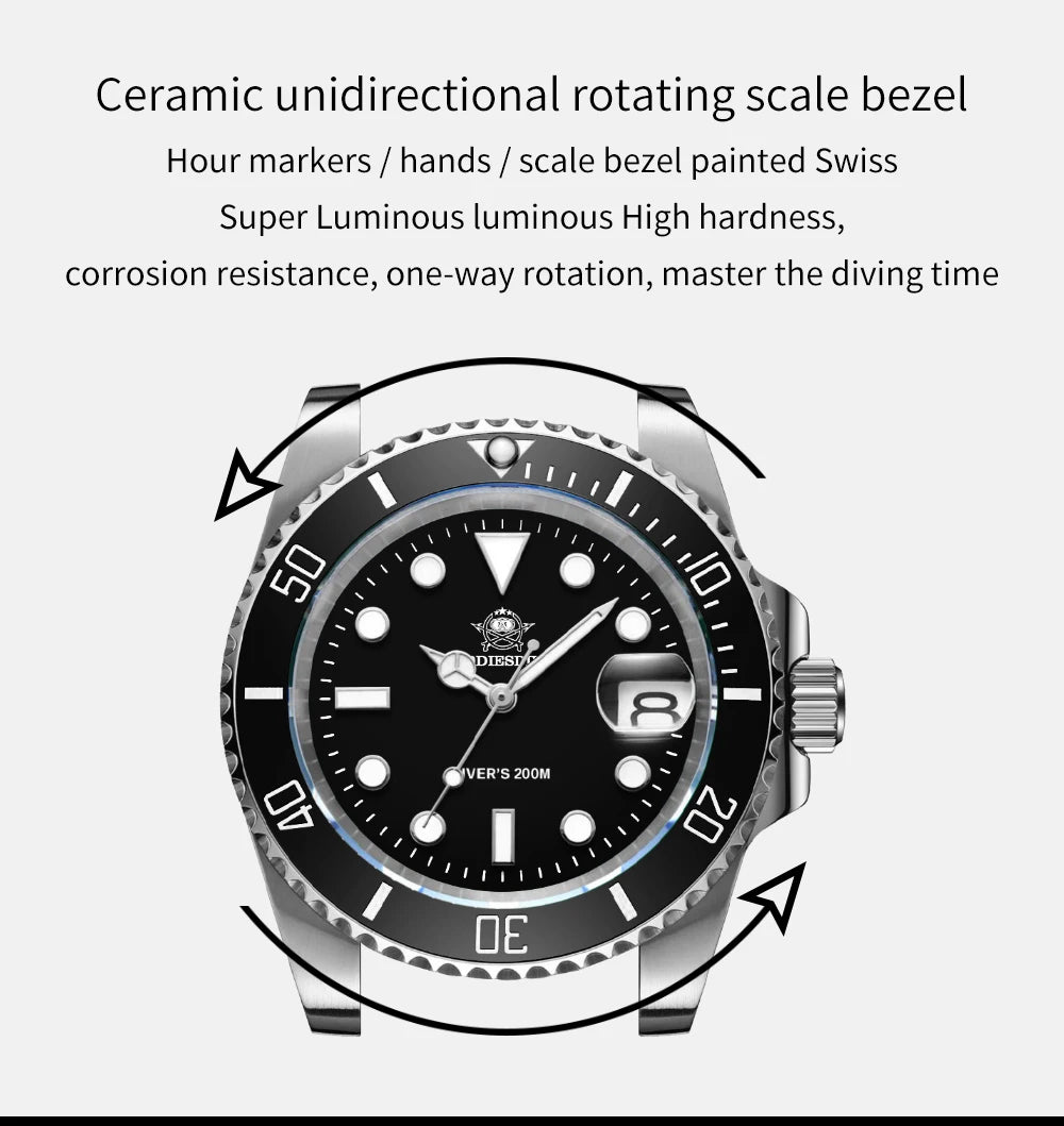ADDIESDIVE Stainless Steel Watch for Men Waterproof Outdoor Leisure Sports Watch