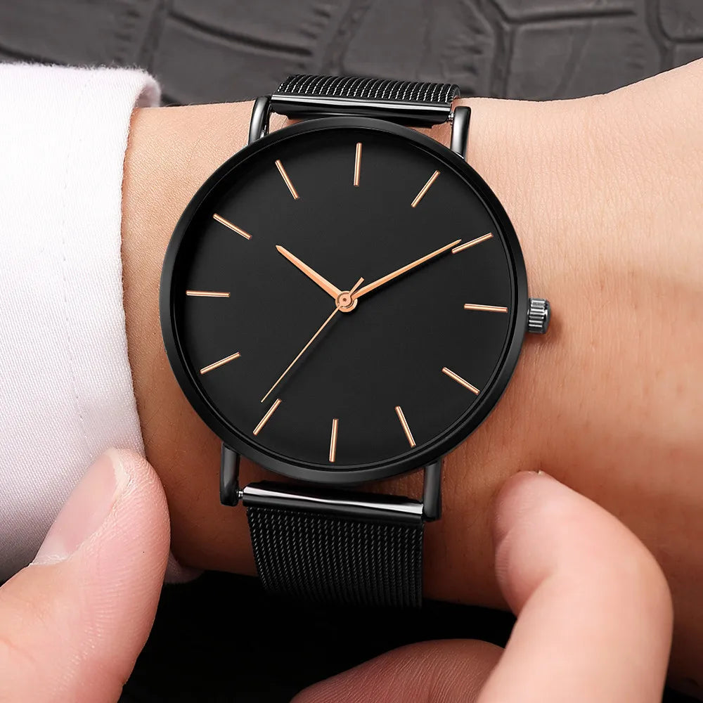 Men Casual Fashion Ultra Thin Watches  Stainless Steel
