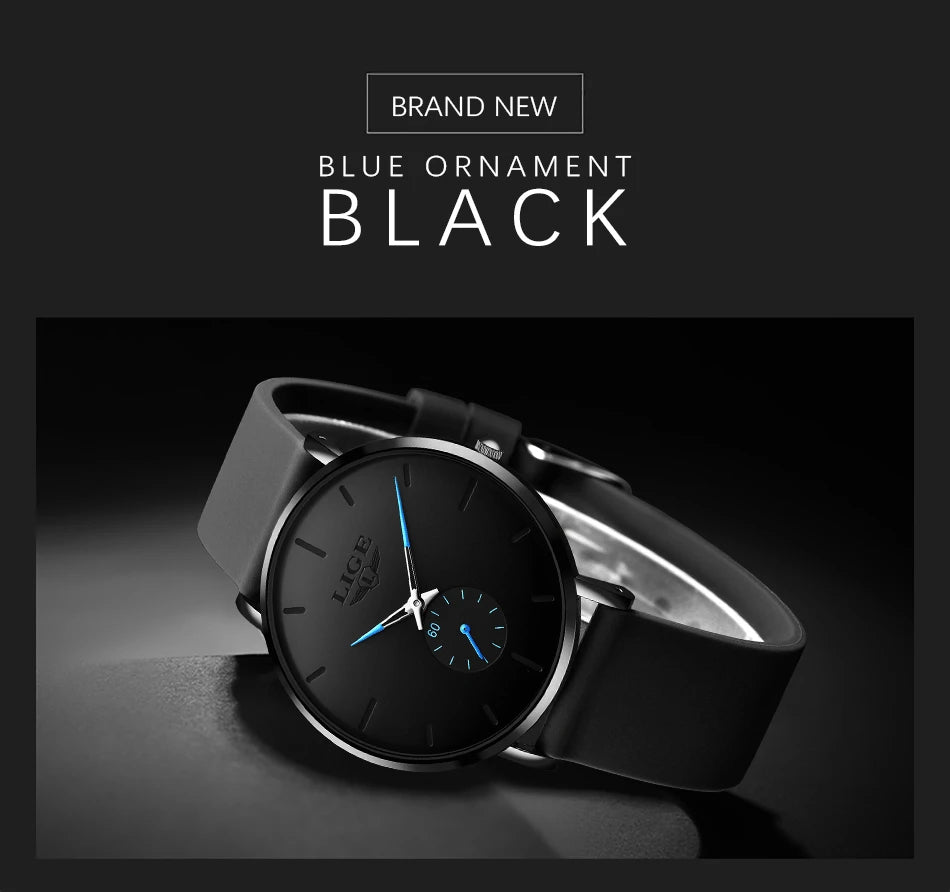 LIGE Sports Luxury Waterproof Ultra-Thin Watch for Men Women