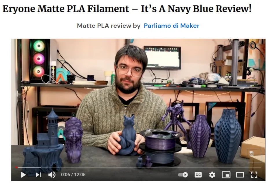 ERYONE PLA Matte Premium Filament 3D Print, Multicolour Available, 1KG/Spool