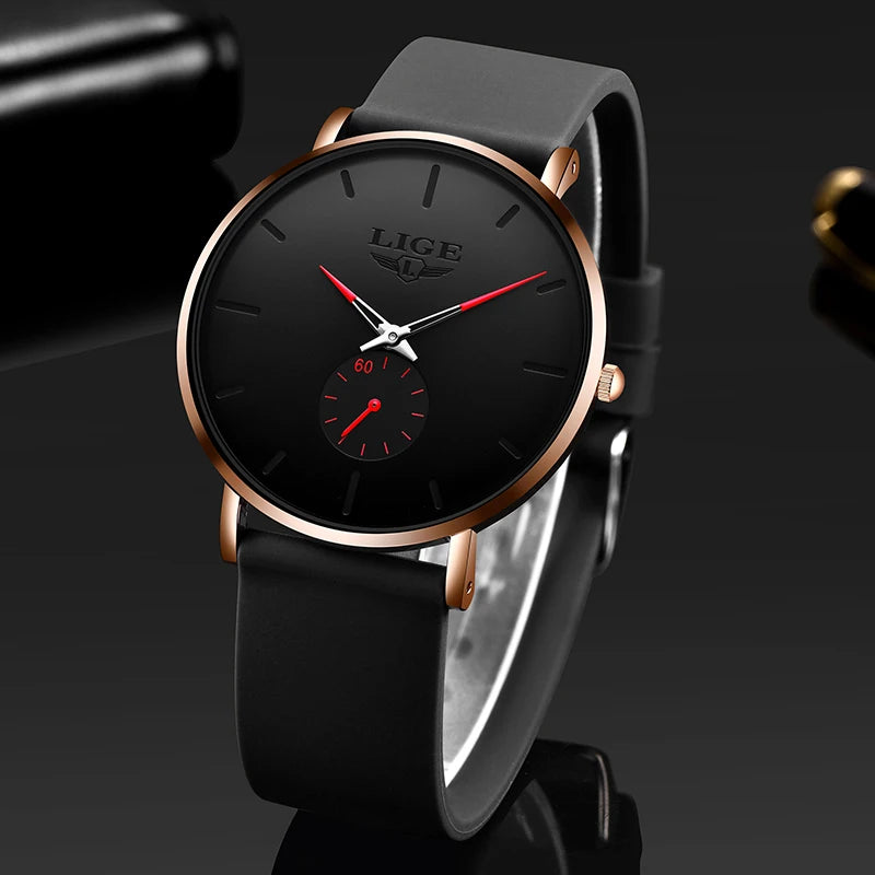 LIGE Sports Luxury Waterproof Ultra-Thin Watch for Men Women