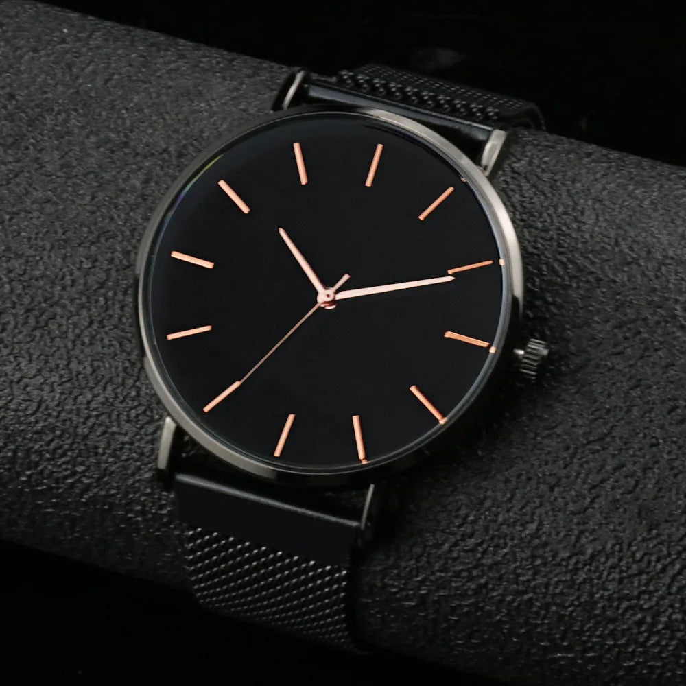 Men Casual Fashion Ultra Thin Watches  Stainless Steel