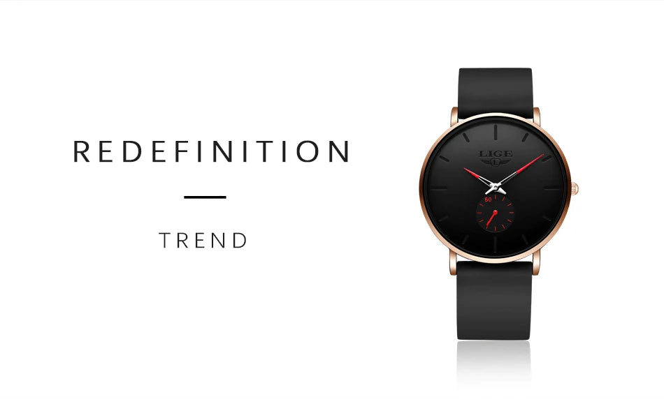LIGE Sports Luxury Waterproof Ultra-Thin Watch for Men Women