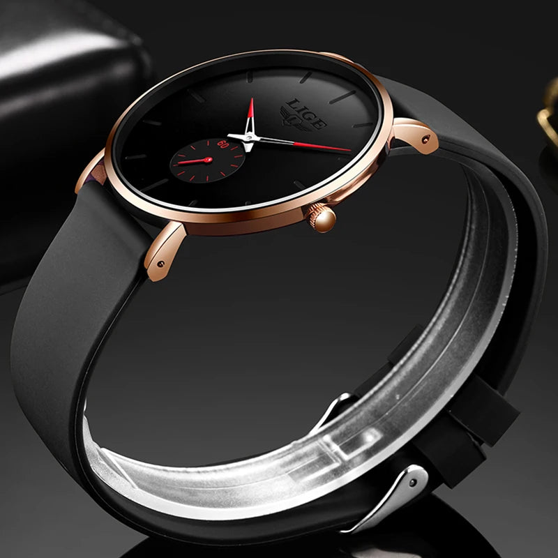 LIGE Sports Luxury Waterproof Ultra-Thin Watch for Men Women