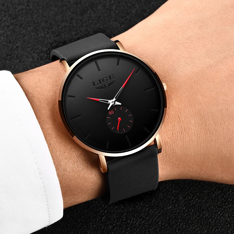LIGE Sports Luxury Waterproof Ultra-Thin Watch for Men Women