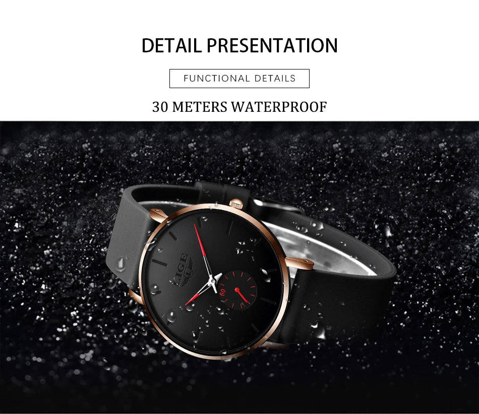 LIGE Sports Luxury Waterproof Ultra-Thin Watch for Men Women