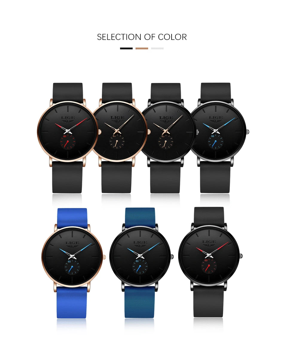 LIGE Sports Luxury Waterproof Ultra-Thin Watch for Men Women