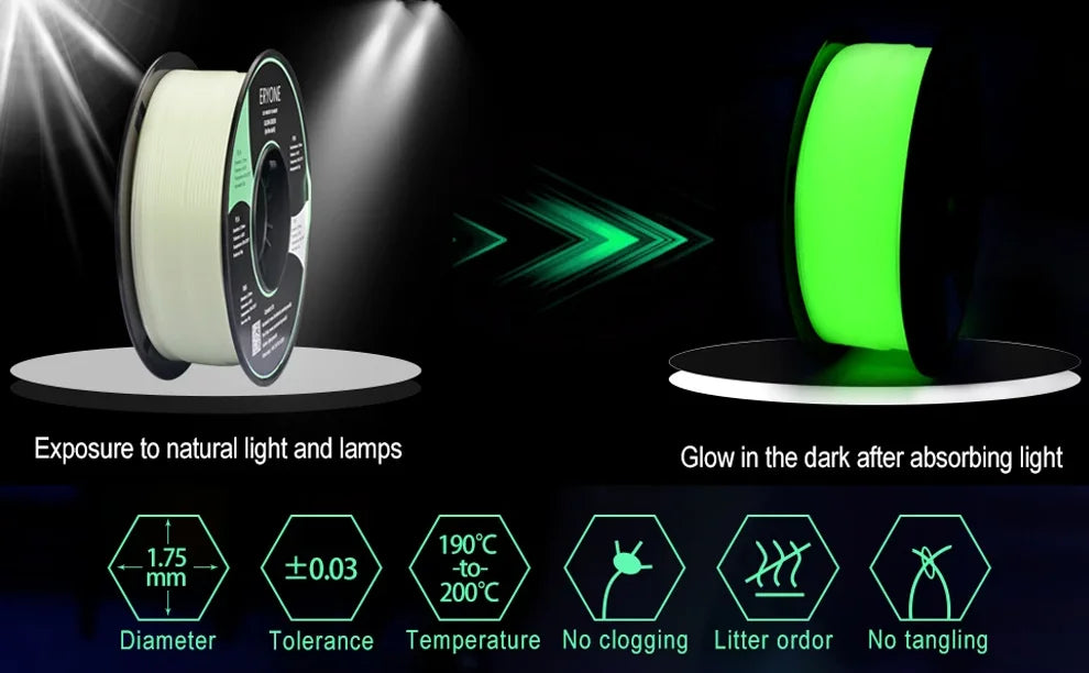 Eryone 200G PLA Filament Glow In The Dark Premium 3D Print ( absorbs sunlight or daylight),200g PLA filament glow in the dark