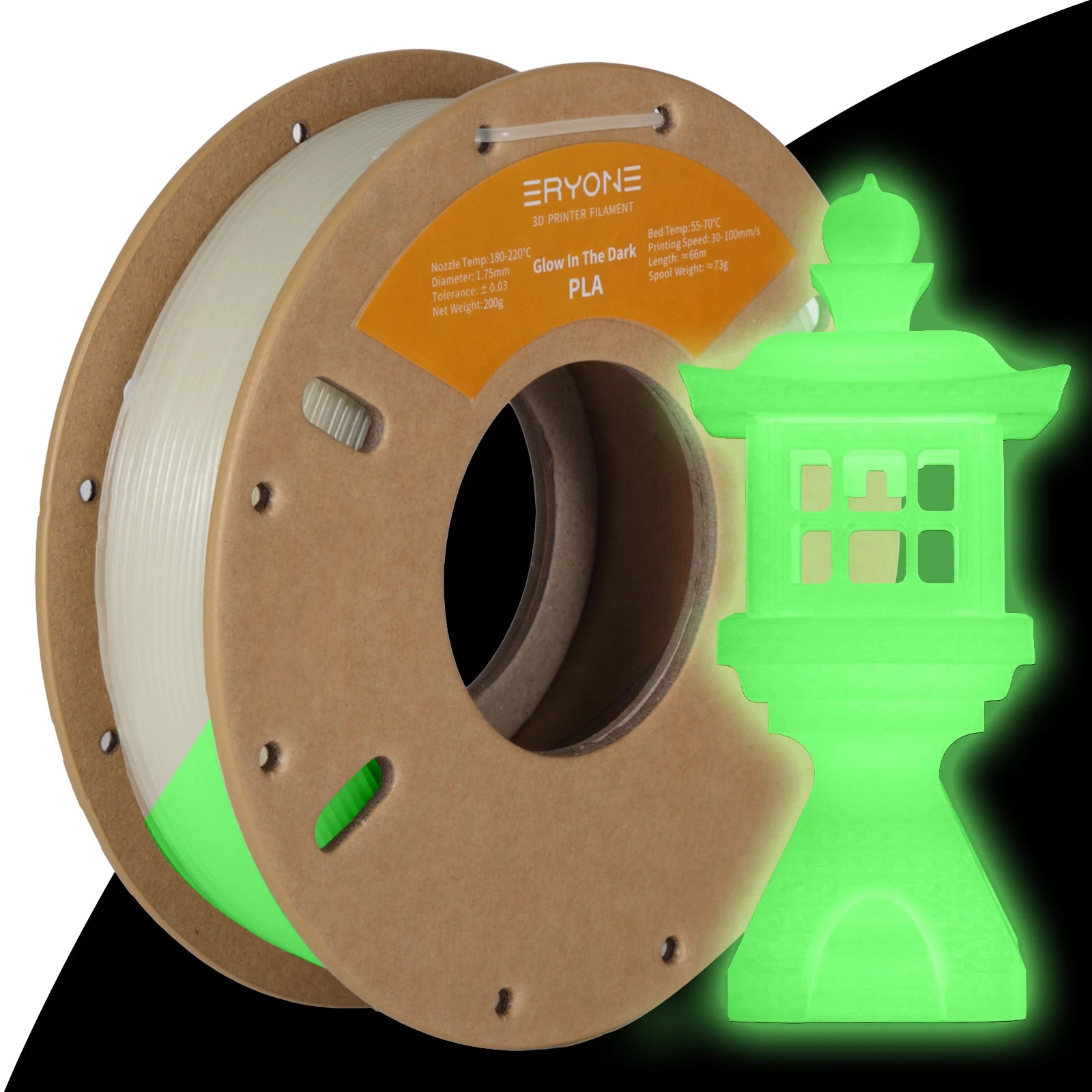 Eryone 200G PLA Filament Glow In The Dark Premium 3D Print ( absorbs sunlight or daylight),200g PLA filament glow in the dark