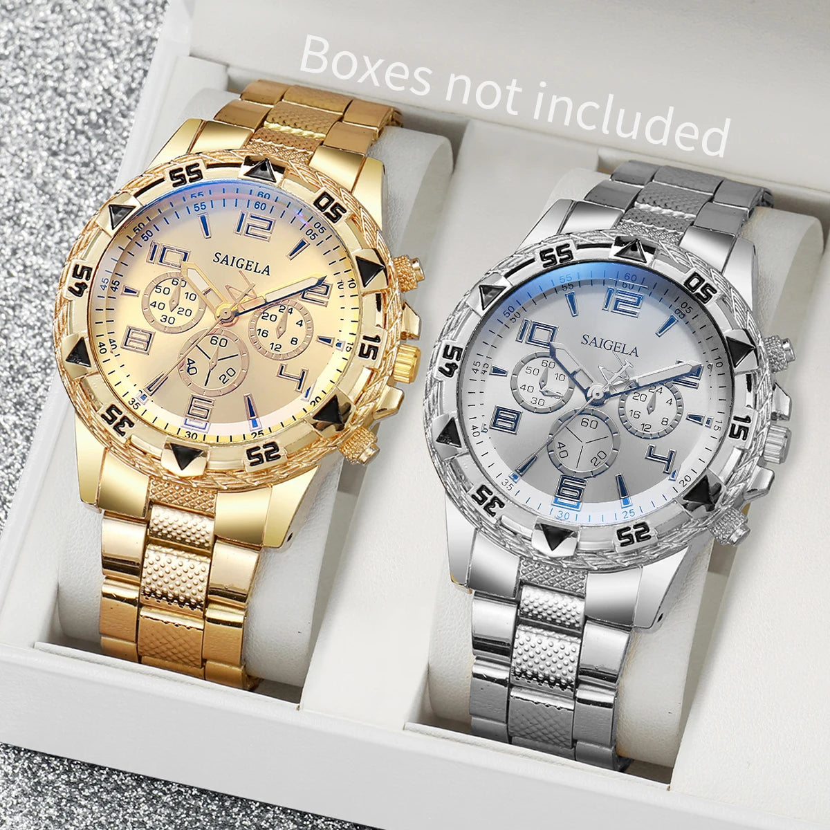 2pcs/set Men Business Watches Fashion Arabic Dial Steel Band