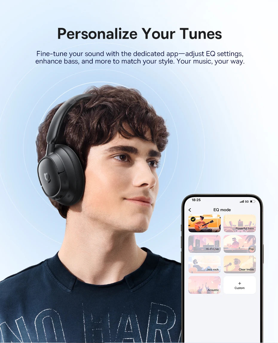 Baseus Wireless Headphones Bluetooth 5.4 Noise Cancelling Hi-Res Spatial Audio 120Hours Time