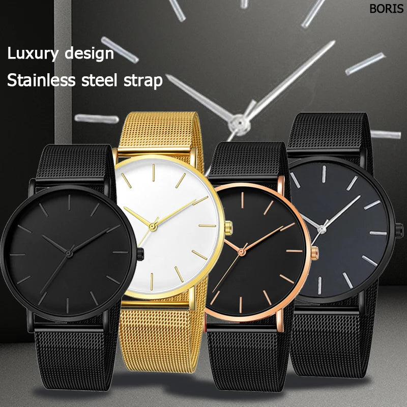 Men Casual Fashion Ultra Thin Watches  Stainless Steel