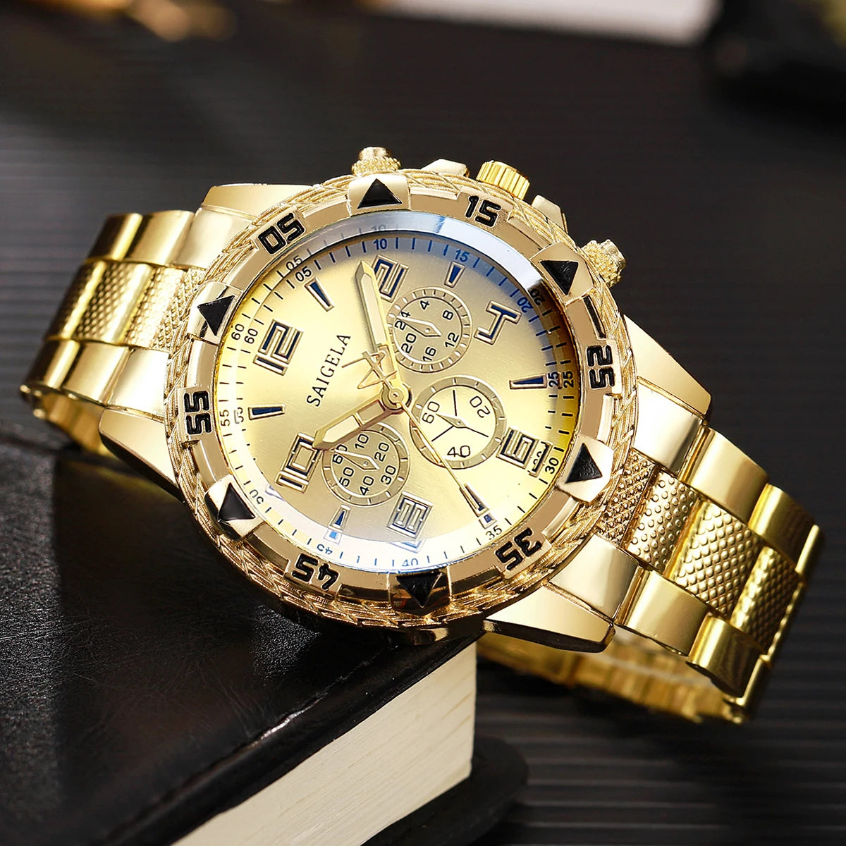 2pcs/set Men Business Watches Fashion Arabic Dial Steel Band