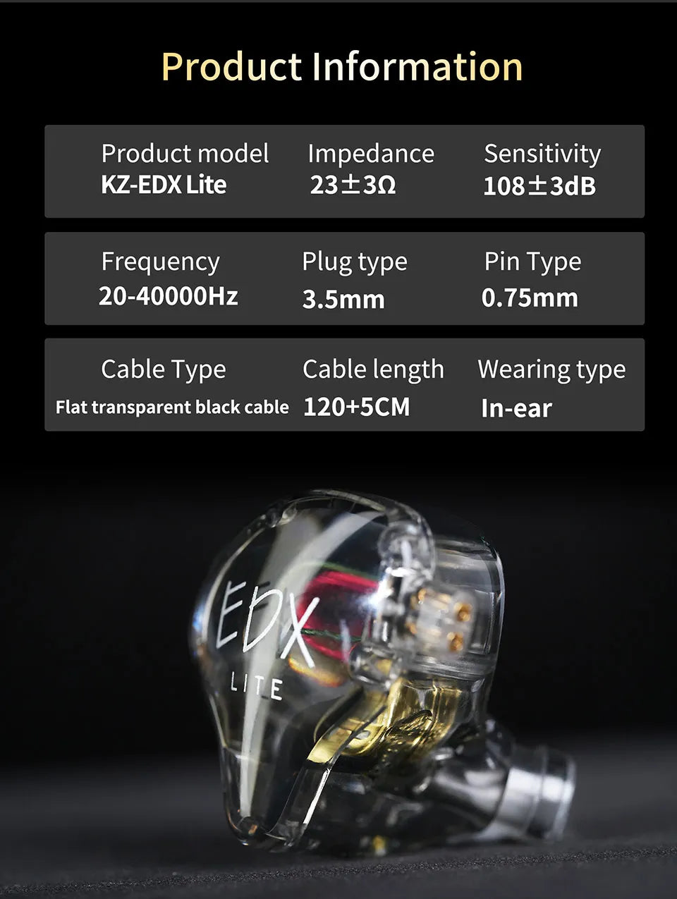 KZ EDX Lite HIFI Dynamic Driver Stereo Bass Music Earbuds for Gaming Sports with Detachable 2Pin Cable
