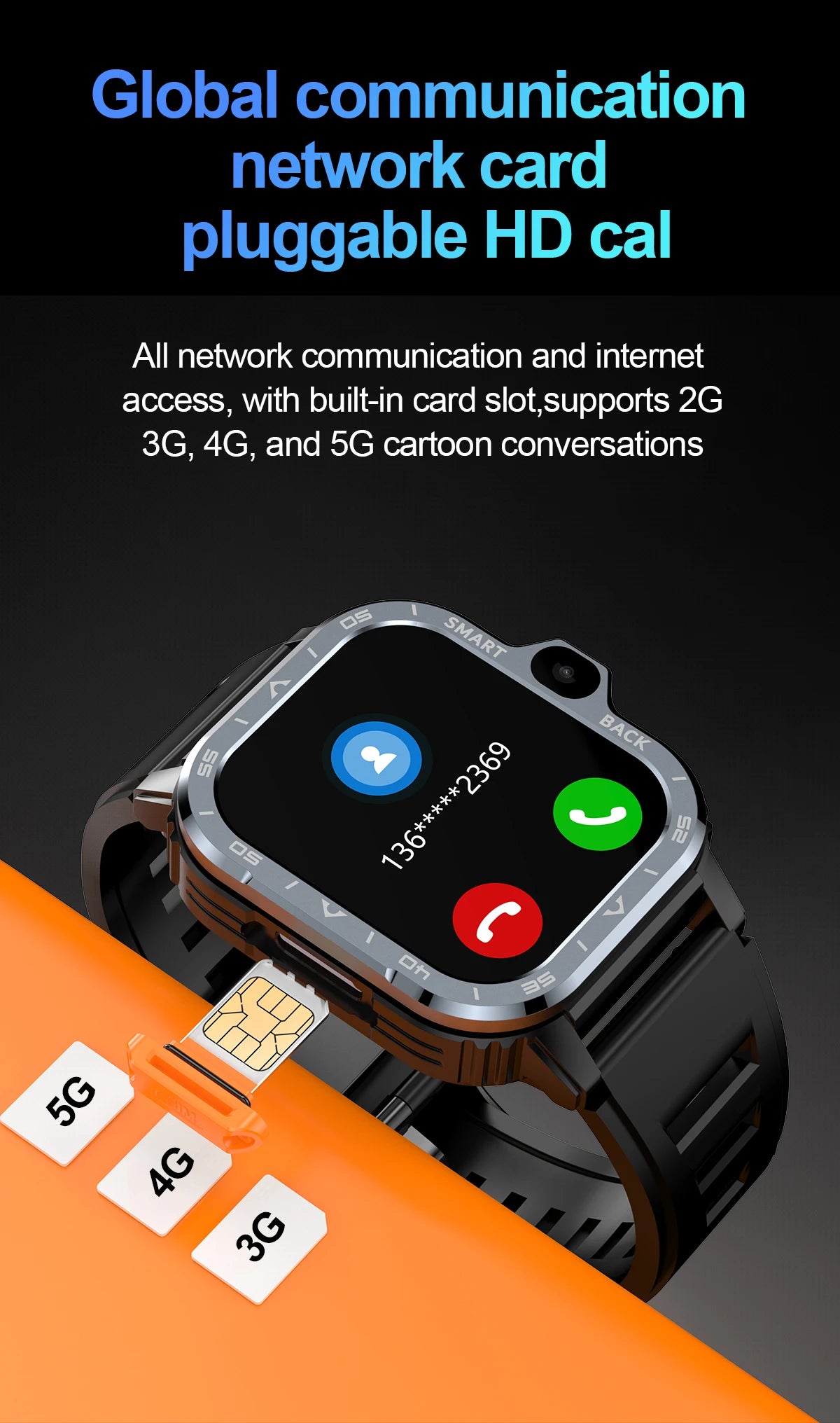 VALDUS Android Smart Watch Men  16G/64G ROM HD Dual Camera 4G SIM Card