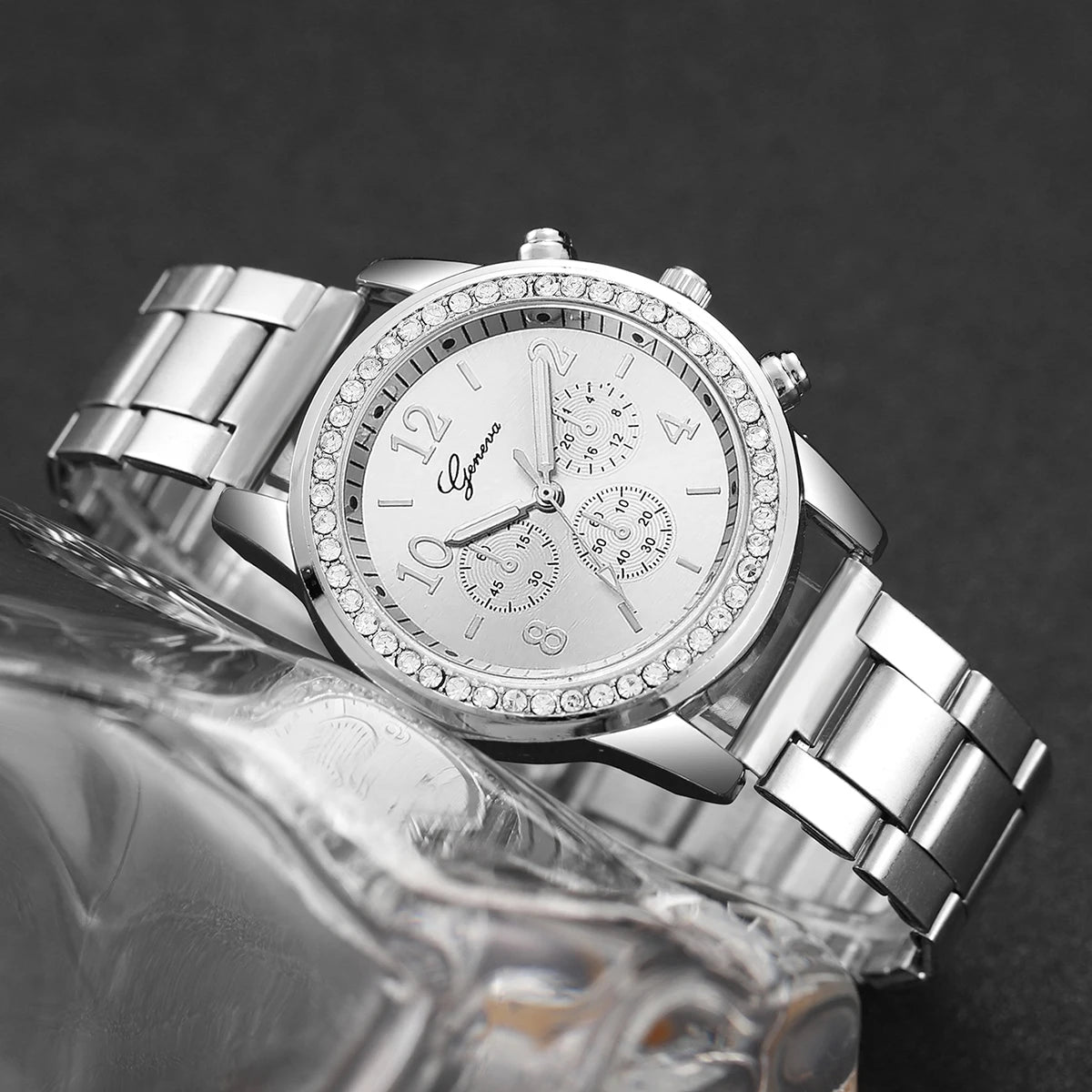 Fashion Rhinestone Women Luxury Watches Steel Band Ladies Quartz 4 pcs /set