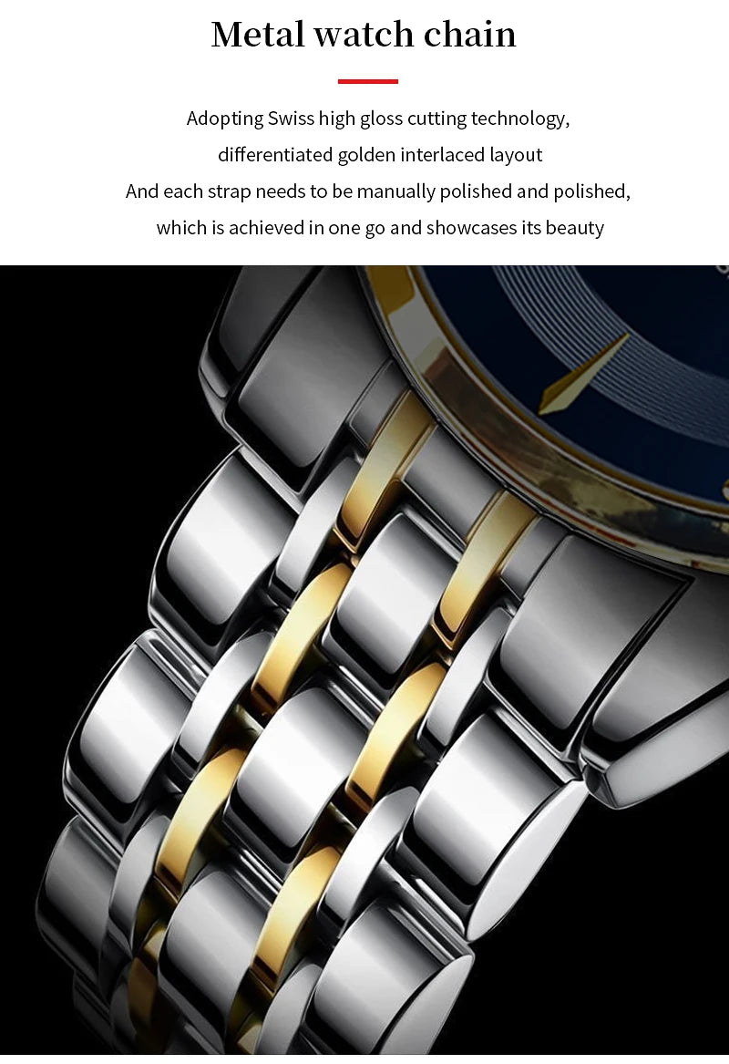 Luxury Rhinestone 43mm Blue Gold Quartz Stainless Steel for Men