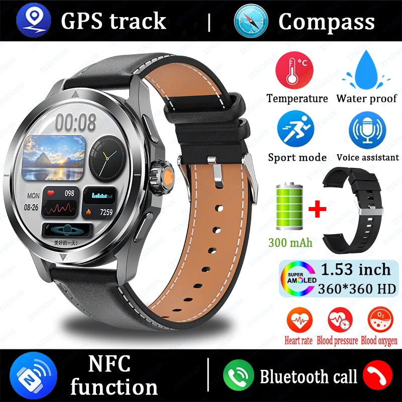 Sports Smart Watch for Men and Women with NFC GPS Compass Heart rate