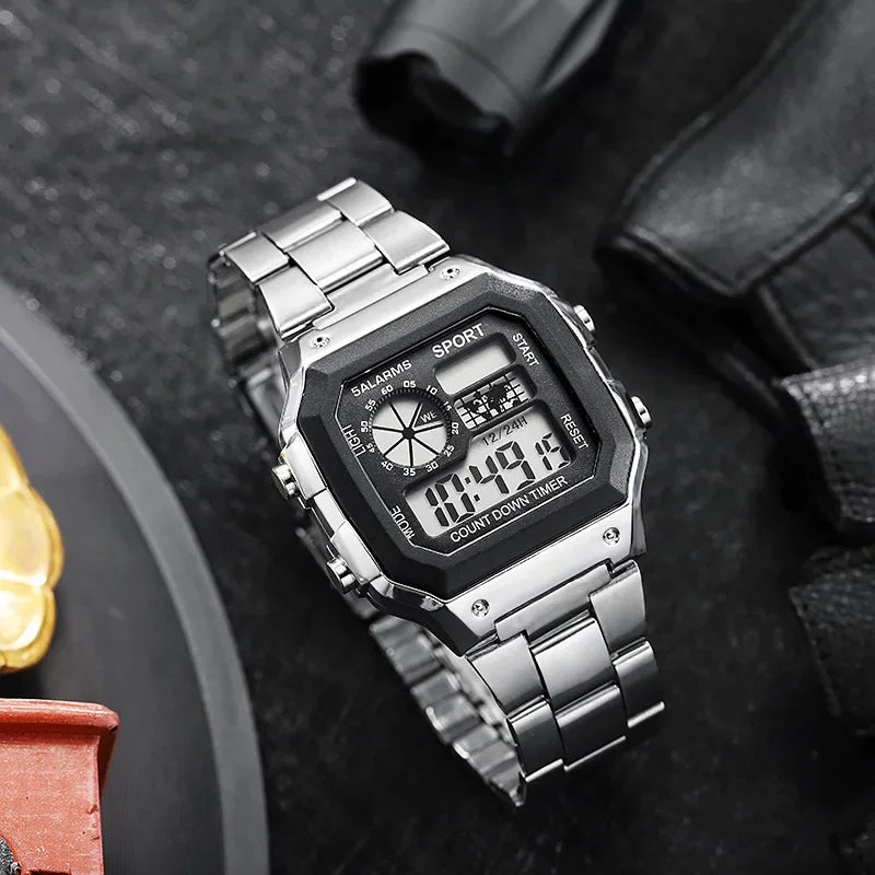MAYZHISU Men Classic Digital Luxury Stainless Steel Sport Military Watch