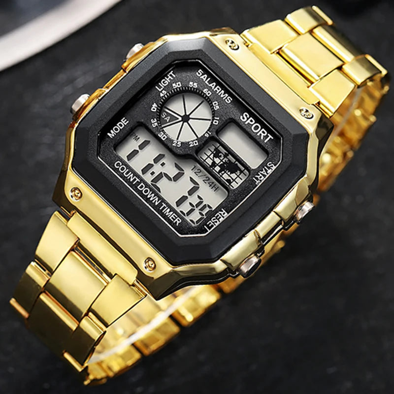 MAYZHISU Men Classic Digital Luxury Stainless Steel Sport Military Watch