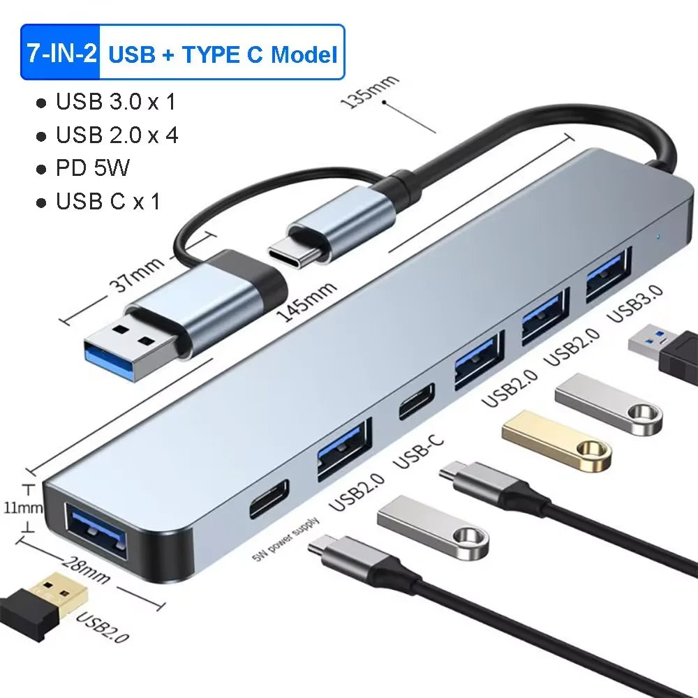 7-in-1 USB C Docking Station 4K HDMI-compatible Adapter USB 3.0 HUB TYPE C to HDMI PD 87W USB C Splitter for Laptop MacBook Pro