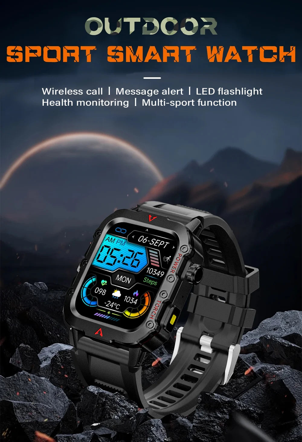 LAXASFIT Health Monitoring Smart Watch for Men and Women LED Flashlight