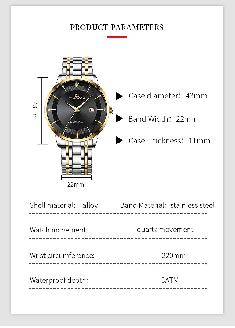 Luxury Rhinestone 43mm Blue Gold Quartz Stainless Steel for Men