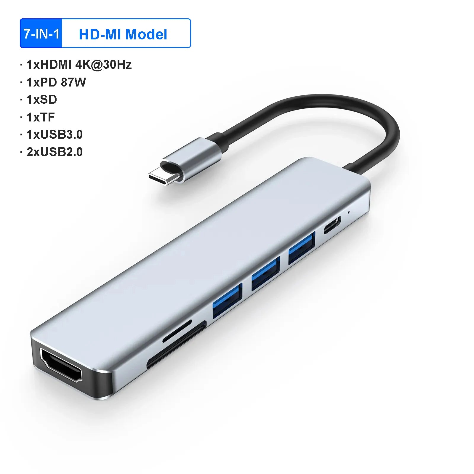 7-in-1 USB C Docking Station 4K HDMI-compatible Adapter USB 3.0 HUB TYPE C to HDMI PD 87W USB C Splitter for Laptop MacBook Pro