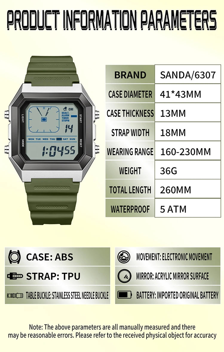 SANDA  Digital Watches for Man Multifunction Luminous Chronograph Calendar Outdoor Sport Waterproof