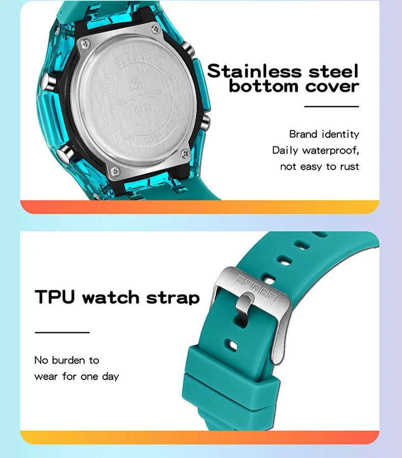 SANDA electronic watch for both men and women, multifunctional anti fall, 50M waterproof