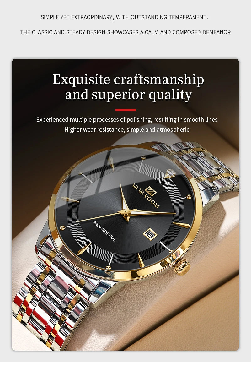 Luxury Rhinestone 43mm Blue Gold Quartz Stainless Steel for Men