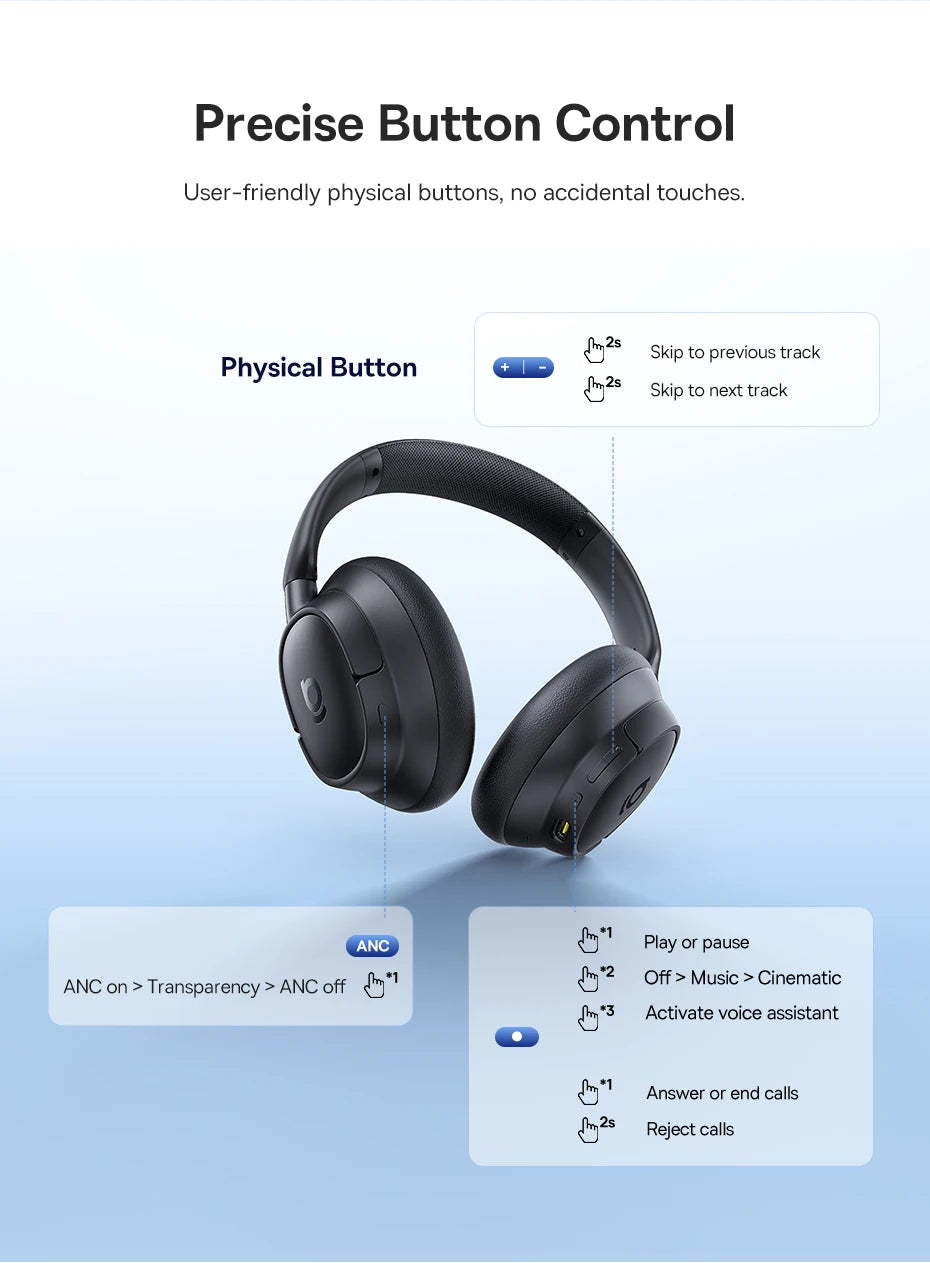 Baseus Wireless Headphones Bluetooth 5.4 Noise Cancelling Hi-Res Spatial Audio 120Hours Time