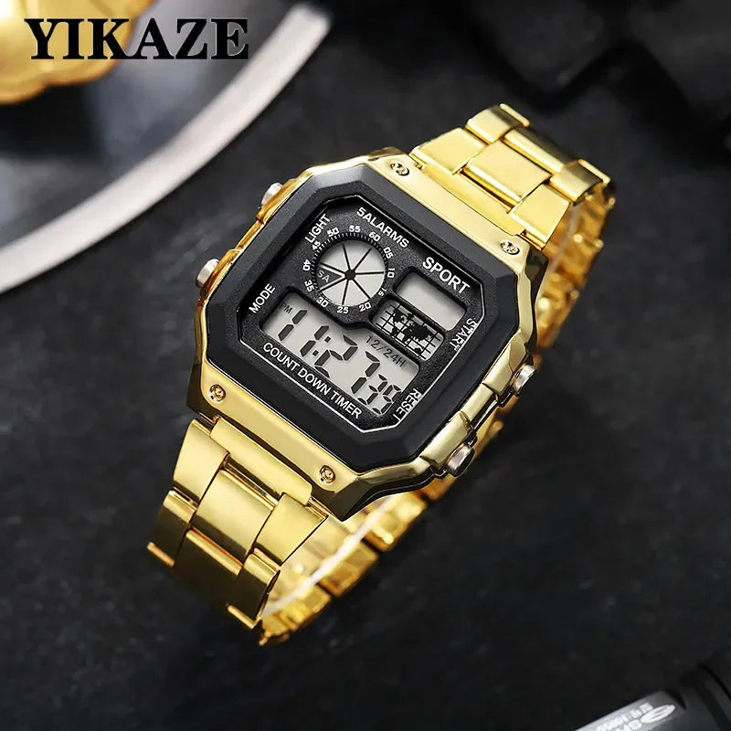 MAYZHISU Men Classic Digital Luxury Stainless Steel Sport Military Watch