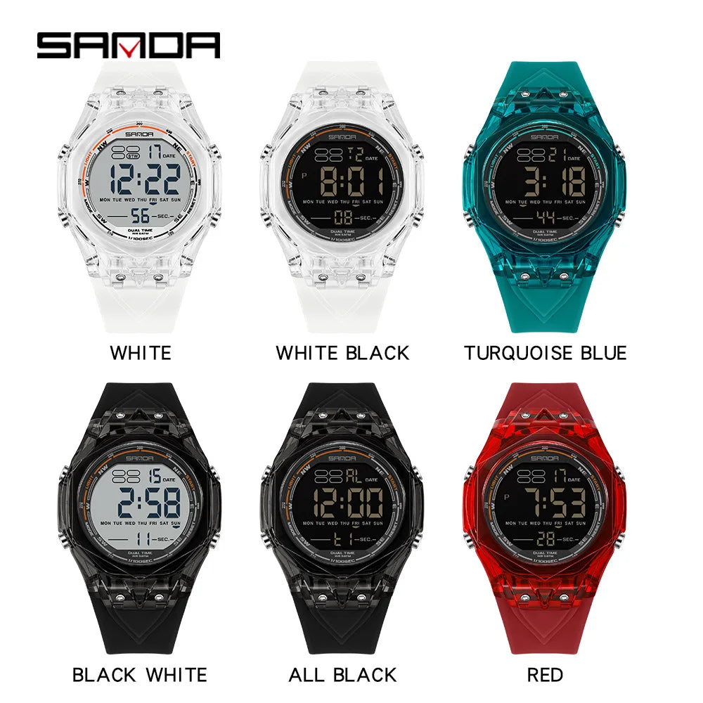 SANDA electronic watch for both men and women, multifunctional anti fall, 50M waterproof