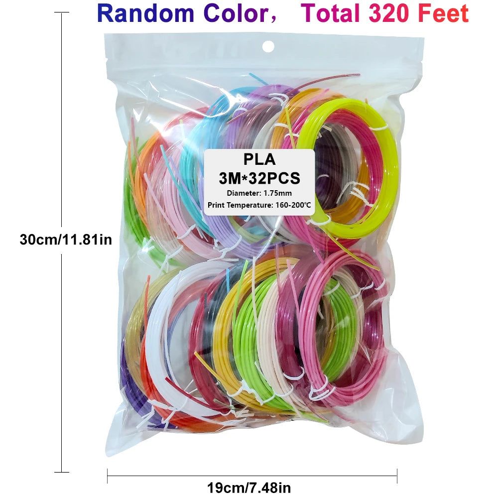 32 Colors 3D Pen Filament 1.75mm PLA, Each Colour 10Feet(3m), Total 320 Feet (96m) 3D Pen Filament Refills, Random Colour