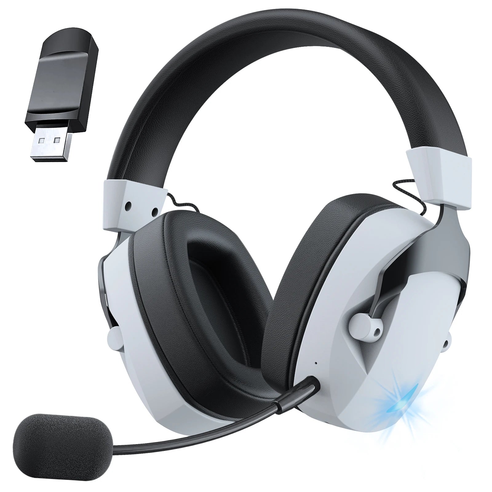 ACINACI Wireless Gaming Headset with Detachable Noise Cancelling Microphone,2.4G Bluetooth-USB-3.5mm Wired Jack 3 Modes for Multi-device