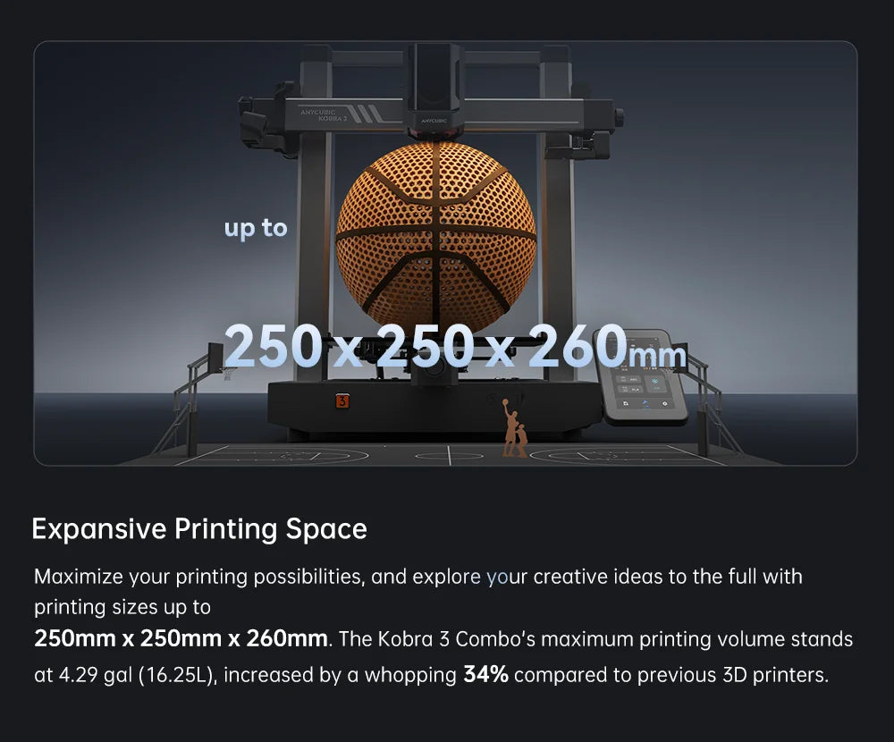 ANYCUBIC Kobra 3 Combo AE Version Multi-Color FDM 3D Printer Max 600mm/s Printing Speed Build Size 250x250x260mm