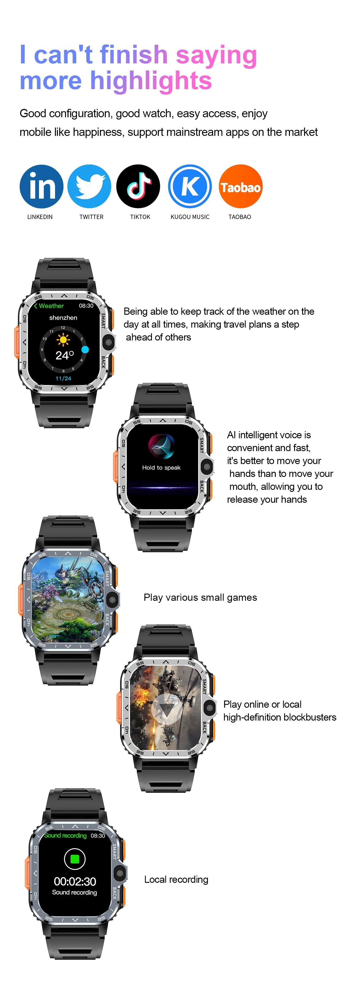 VALDUS Android Smart Watch Men  16G/64G ROM HD Dual Camera 4G SIM Card
