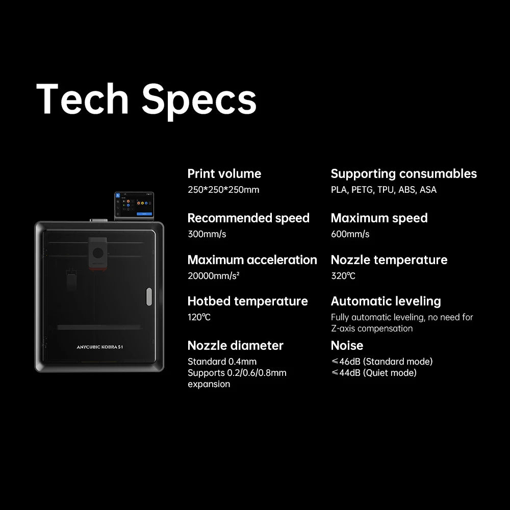 Anycubic Kobra S1 AE Version 3D Printer Core XY Stable Structure Max Speed 600mm/s High Precision Ultra-Quiet 3D Printer