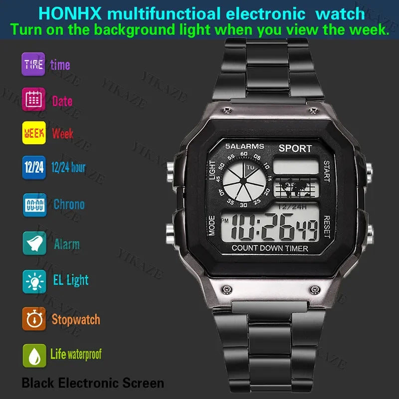 MAYZHISU Men Classic Digital Luxury Stainless Steel Sport Military Watch