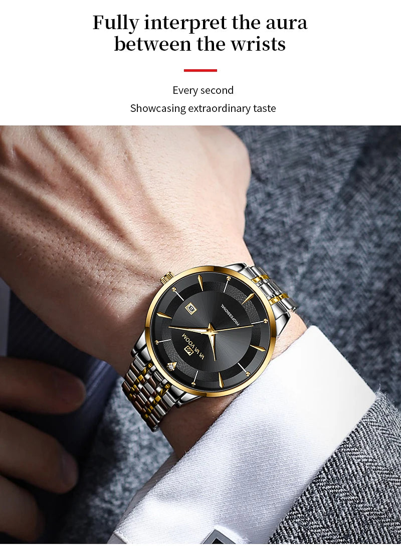 Luxury Rhinestone 43mm Blue Gold Quartz Stainless Steel for Men