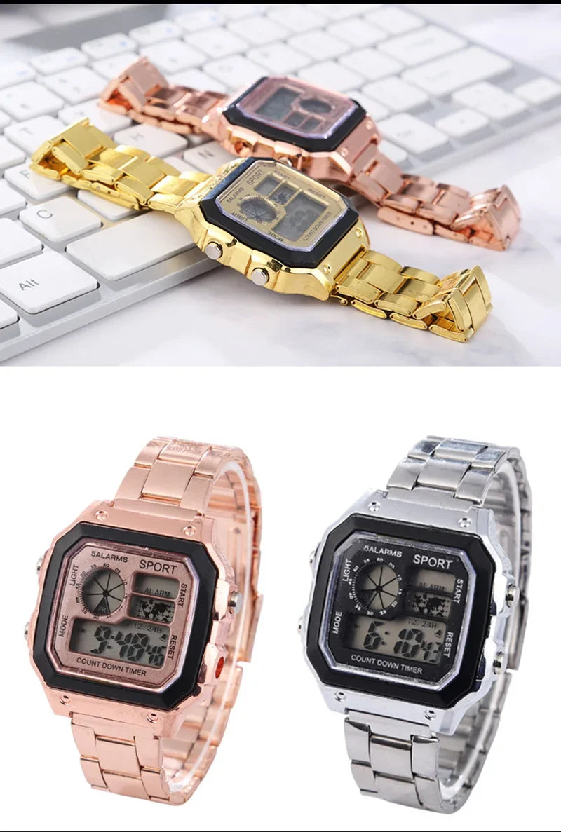 MAYZHISU Men Classic Digital Luxury Stainless Steel Sport Military Watch